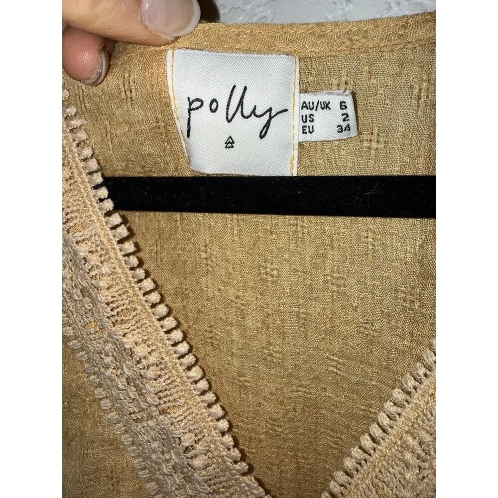 Princess Polly Boho Crochet Babydoll Dress Women Size 2 Darling Mustard Yellow R - Picture 6 of 12